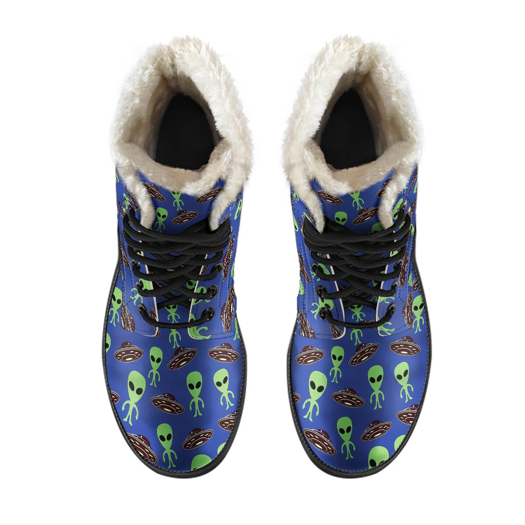 Alien Green UFO Pattern Faux Fur Leather Boots-JTAMIGO.COM