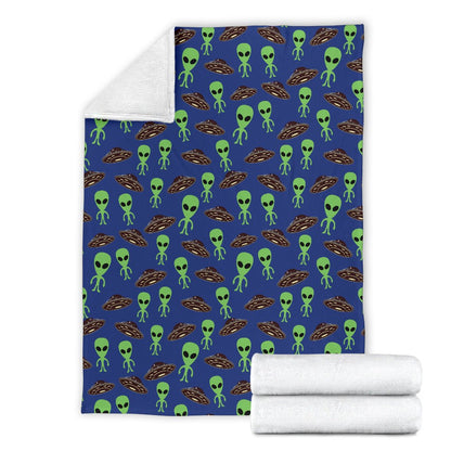 Alien Green UFO Pattern Fleece Blanket