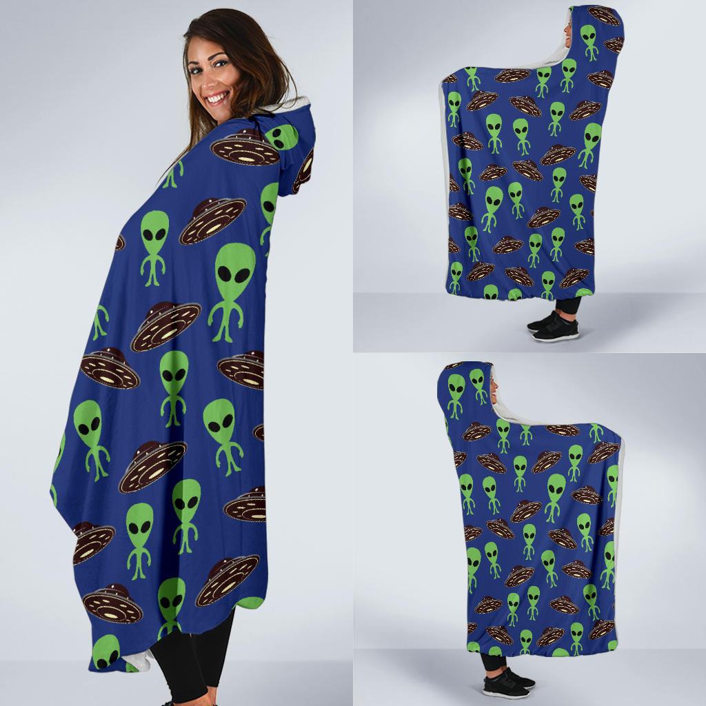 Alien Green UFO Pattern Hooded Blanket-JTAMIGO.COM