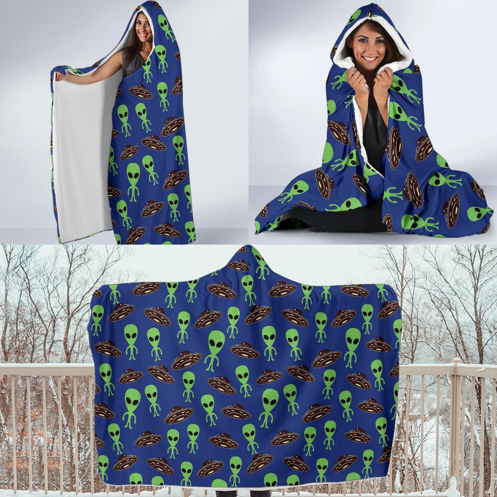 Alien Green UFO Pattern Hooded Blanket-JTAMIGO.COM