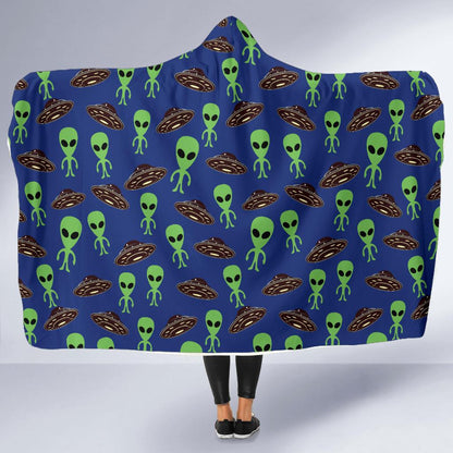 Alien Green UFO Pattern Hooded Blanket-JTAMIGO.COM