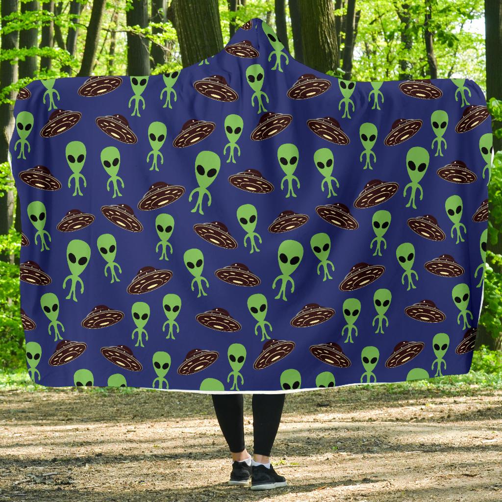 Alien Green UFO Pattern Hooded Blanket-JTAMIGO.COM