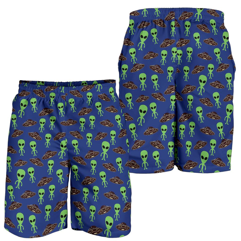 Alien Green UFO Pattern Mens Shorts-JTAMIGO.COM