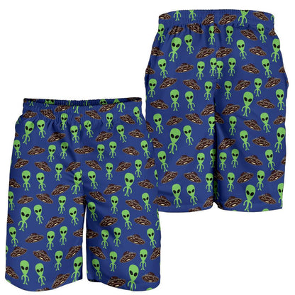 Alien Green UFO Pattern Mens Shorts-JTAMIGO.COM