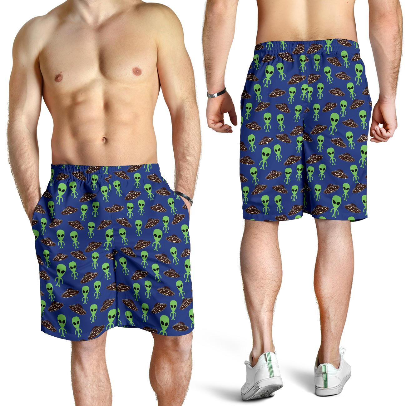 Alien Green UFO Pattern Mens Shorts-JTAMIGO.COM