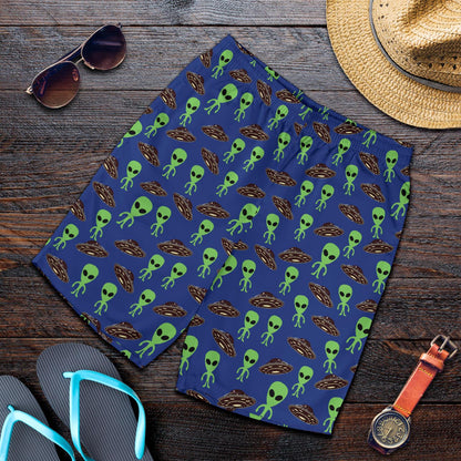 Alien Green UFO Pattern Mens Shorts-JTAMIGO.COM