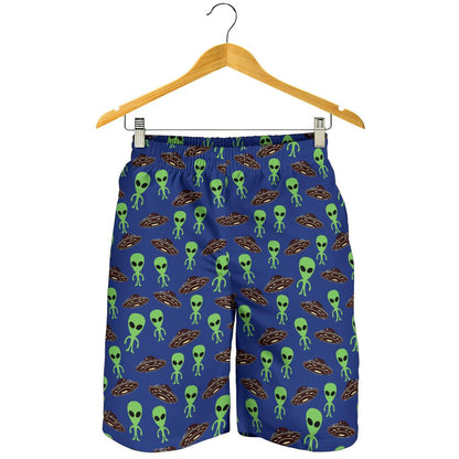 Alien Green UFO Pattern Mens Shorts-JTAMIGO.COM