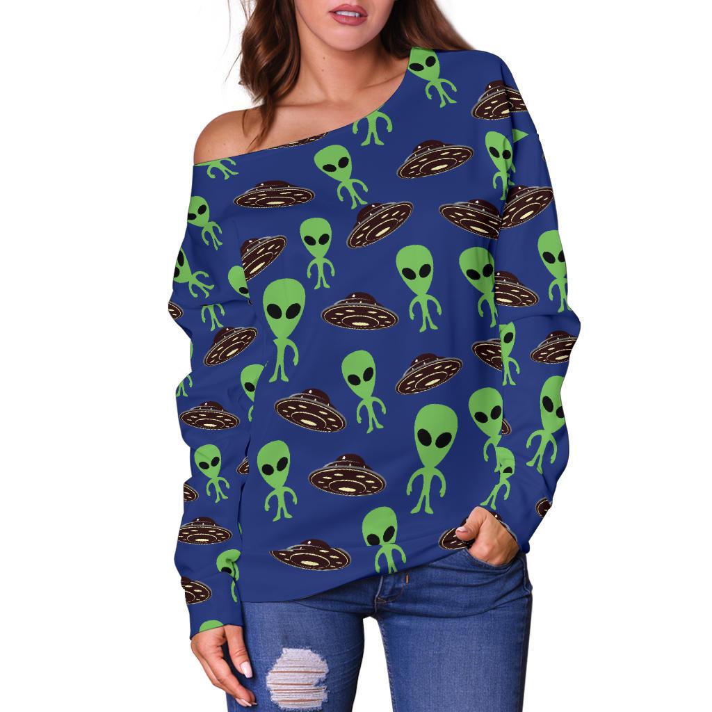 Alien Green UFO Pattern Off Shoulder Sweatshirt