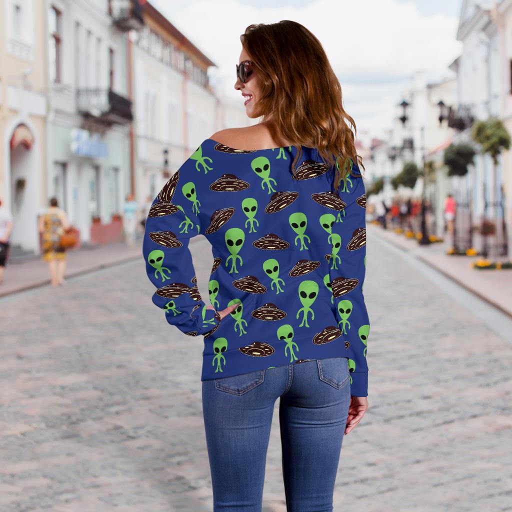 Alien Green UFO Pattern Off Shoulder Sweatshirt