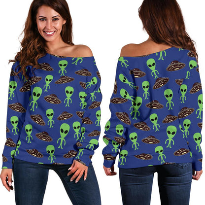 Alien Green UFO Pattern Off Shoulder Sweatshirt