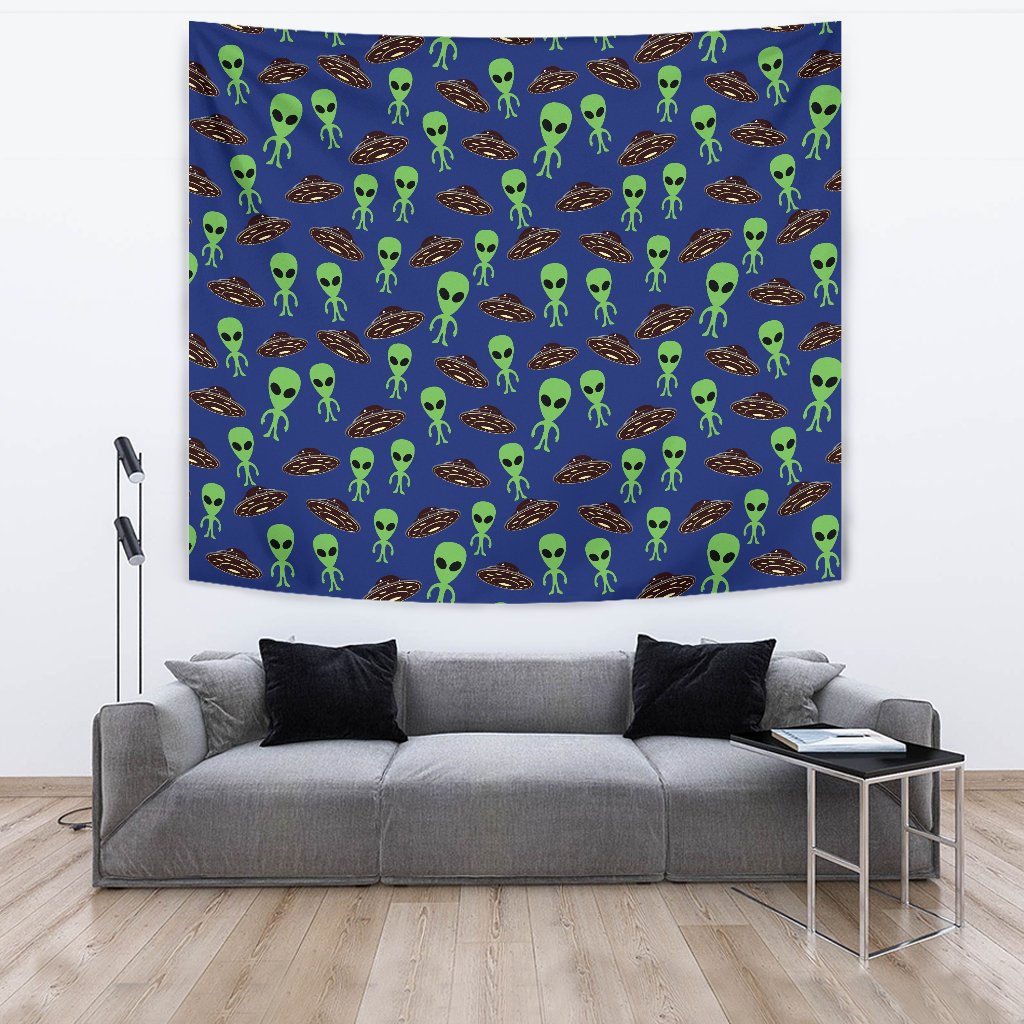 Alien Green UFO Pattern Tapestry