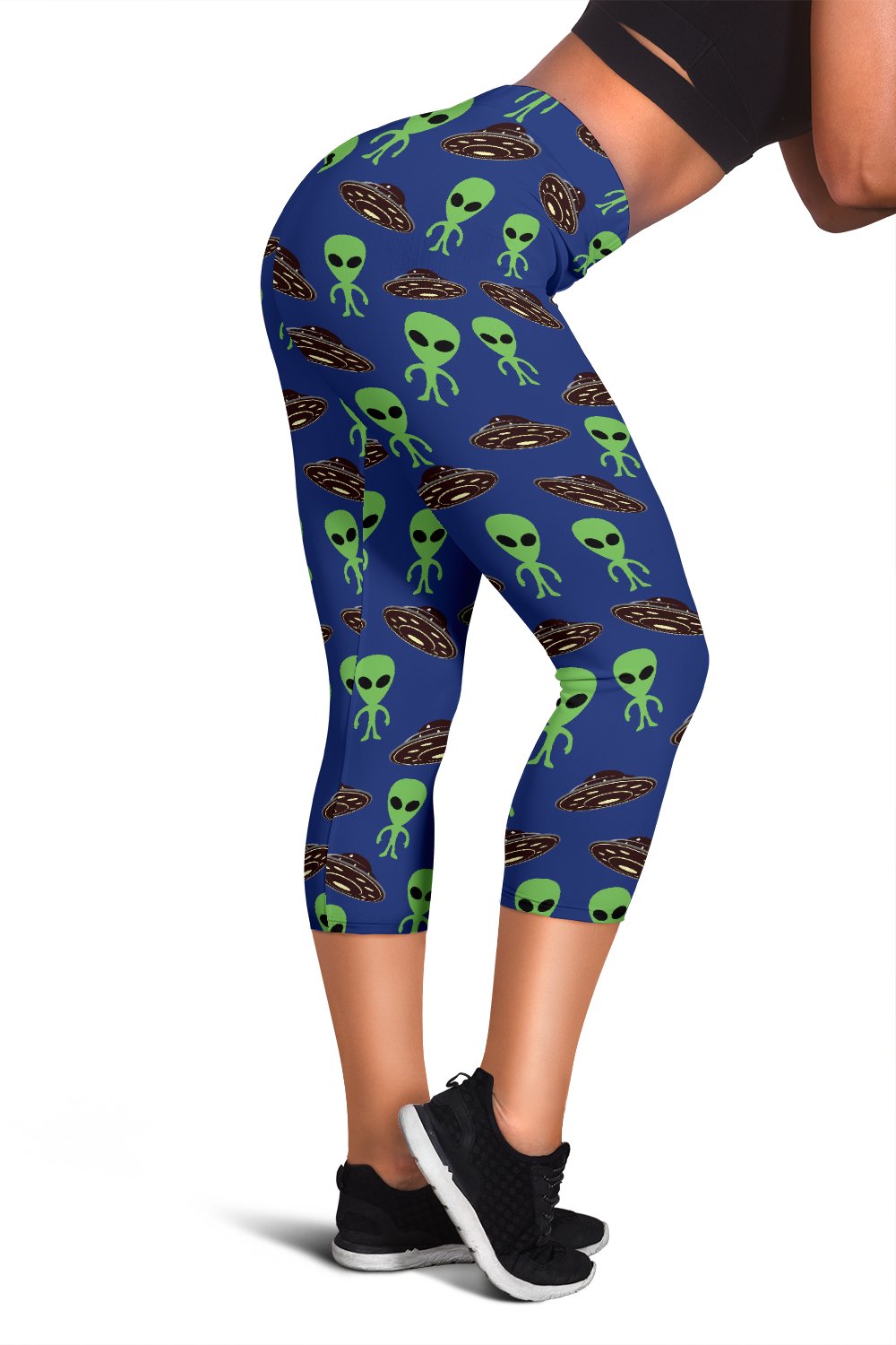 Alien Green UFO Pattern Women Capris