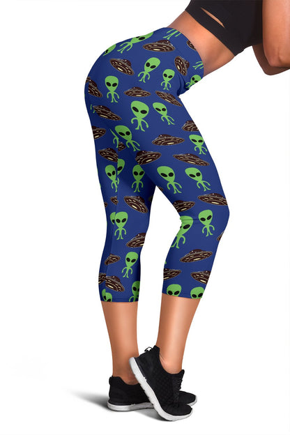 Alien Green UFO Pattern Women Capris