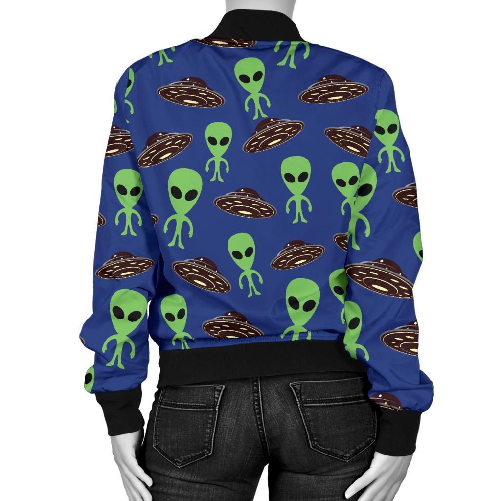 Alien Green UFO Pattern Women Casual Bomber Jacket
