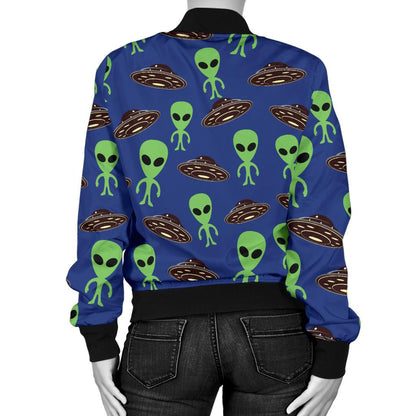 Alien Green UFO Pattern Women Casual Bomber Jacket