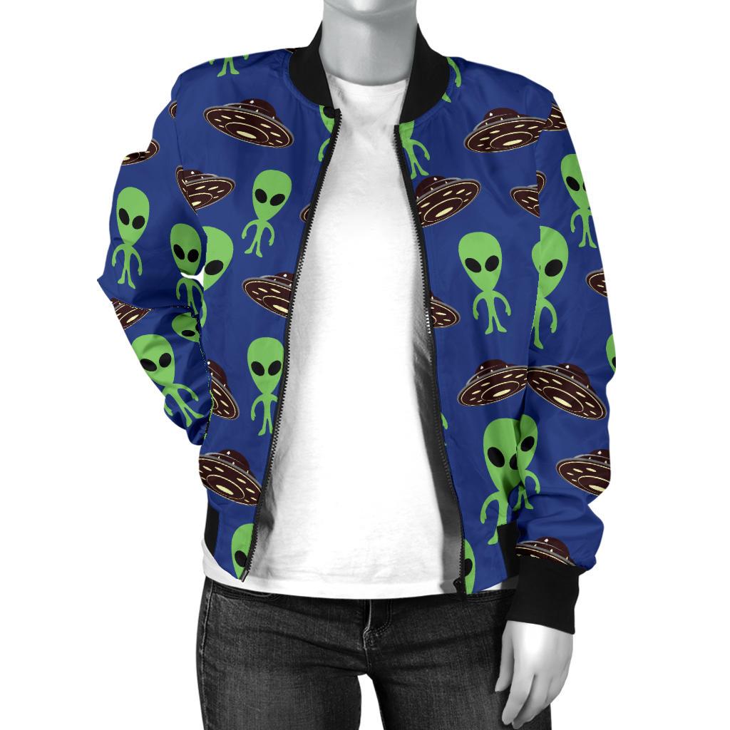 Alien Green UFO Pattern Women Casual Bomber Jacket
