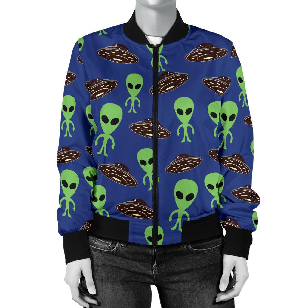 Alien Green UFO Pattern Women Casual Bomber Jacket