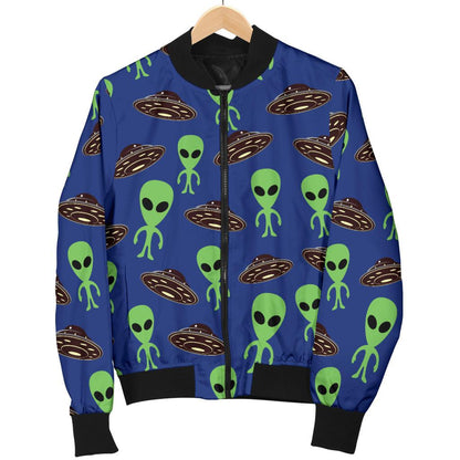 Alien Green UFO Pattern Women Casual Bomber Jacket