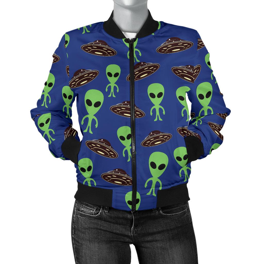 Alien Green UFO Pattern Women Casual Bomber Jacket