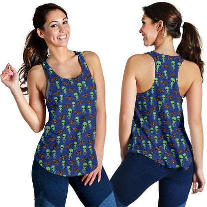 Alien Green UFO Pattern Women Racerback Tank Top