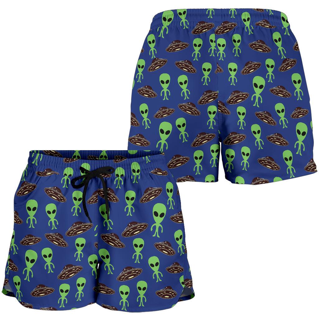 Alien Green UFO Pattern Women Shorts-JTAMIGO.COM