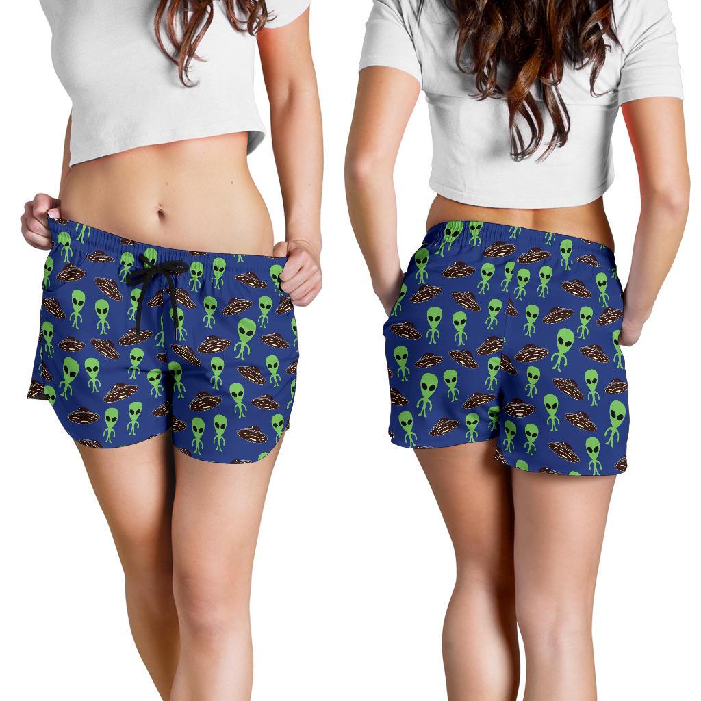 Alien Green UFO Pattern Women Shorts-JTAMIGO.COM