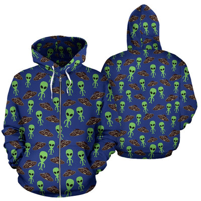 Alien Green UFO Pattern Zip Up Hoodie