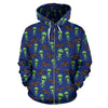 Alien Green UFO Pattern Zip Up Hoodie