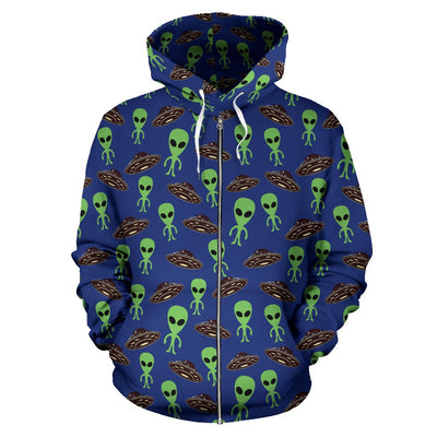 Alien Green UFO Pattern Zip Up Hoodie