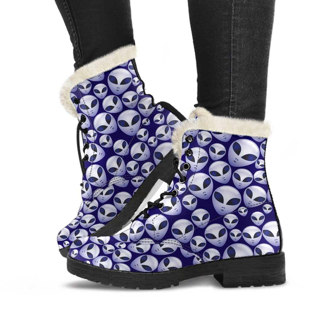 Alien Head Extraterrestrial Faux Fur Leather Boots-JTAMIGO.COM