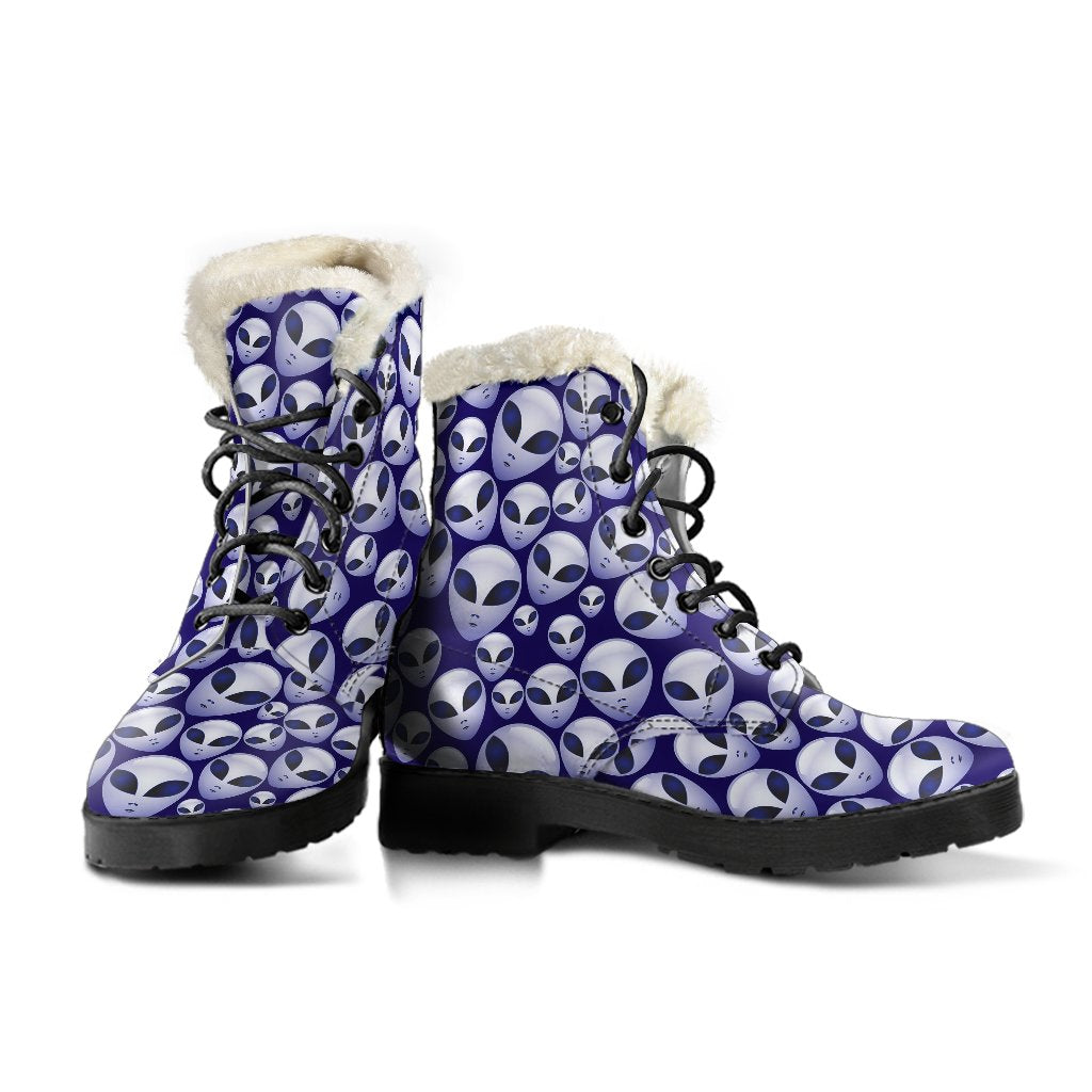 Alien Head Extraterrestrial Faux Fur Leather Boots-JTAMIGO.COM