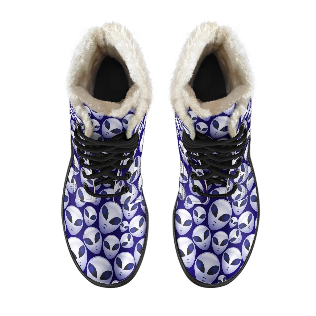Alien Head Extraterrestrial Faux Fur Leather Boots-JTAMIGO.COM