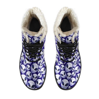 Alien Head Extraterrestrial Faux Fur Leather Boots-JTAMIGO.COM