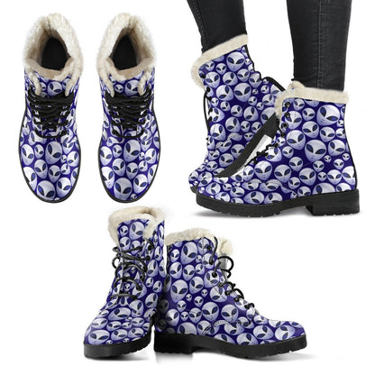 Alien Head Extraterrestrial Faux Fur Leather Boots-JTAMIGO.COM