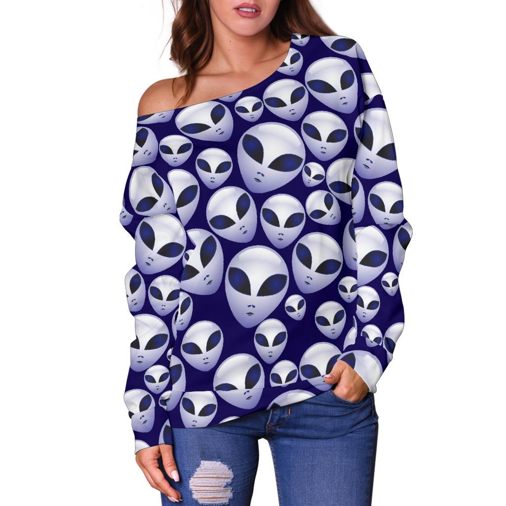 Alien Head Extraterrestrial Off Shoulder Sweatshirt