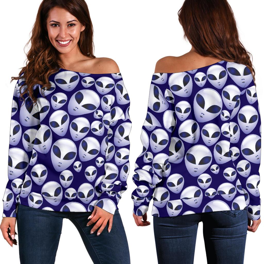 Alien Head Extraterrestrial Off Shoulder Sweatshirt