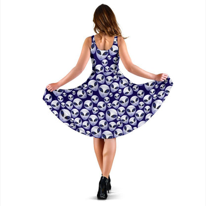 Alien Head Extraterrestrial Sleeveless Dress