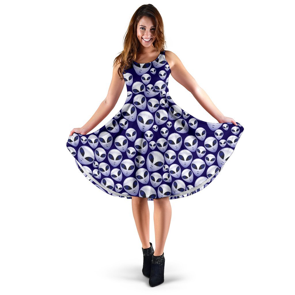 Alien Head Extraterrestrial Sleeveless Dress