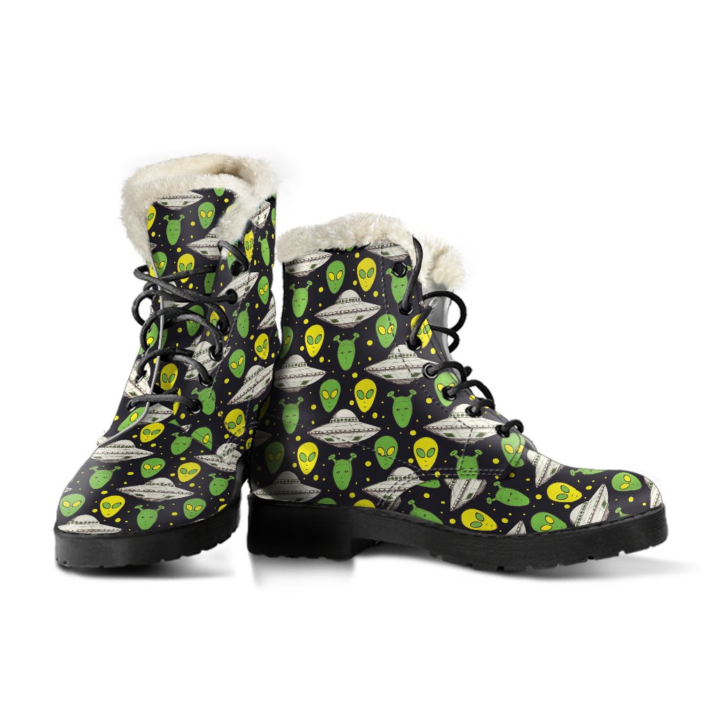 Alien UFO Pattern Faux Fur Leather Boots-JTAMIGO.COM