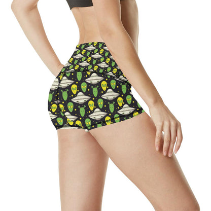 Alien UFO Pattern High Waisted Spandex Shorts-JTAMIGO.COM