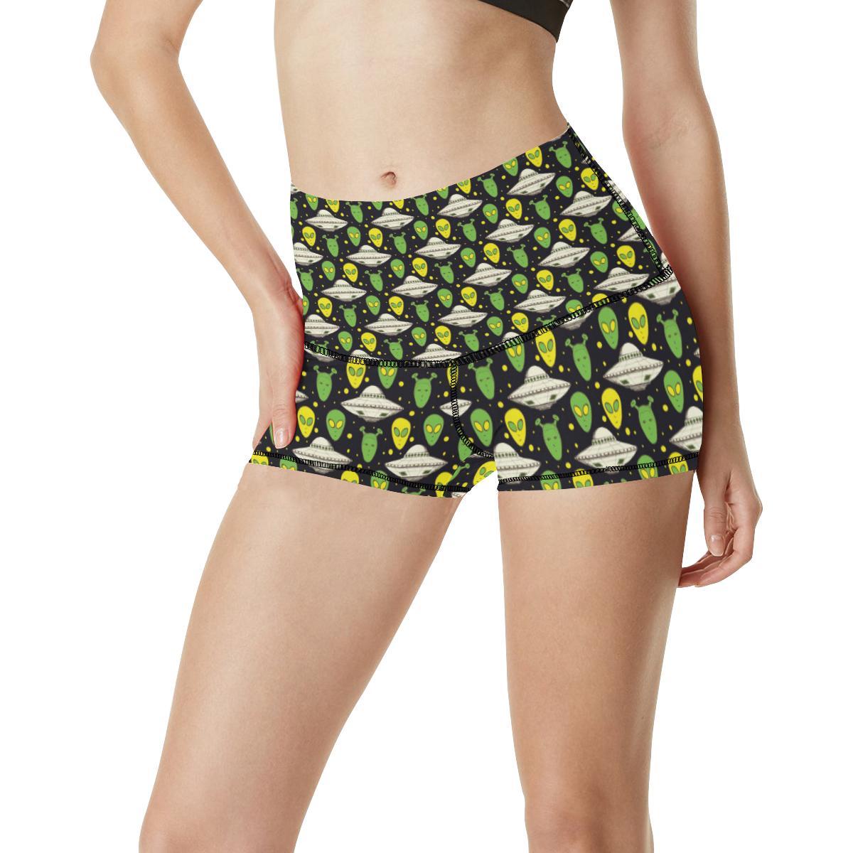 Alien UFO Pattern High Waisted Spandex Shorts-JTAMIGO.COM