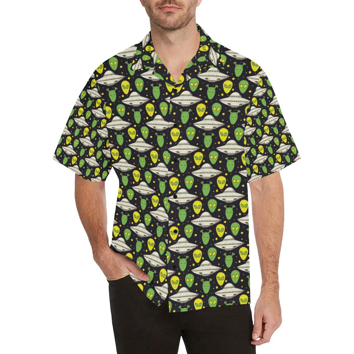 Alien UFO Pattern Men Aloha Hawaiian Shirt