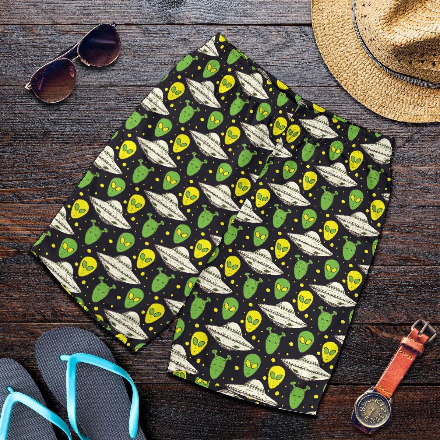 Alien UFO Pattern Mens Shorts-JTAMIGO.COM