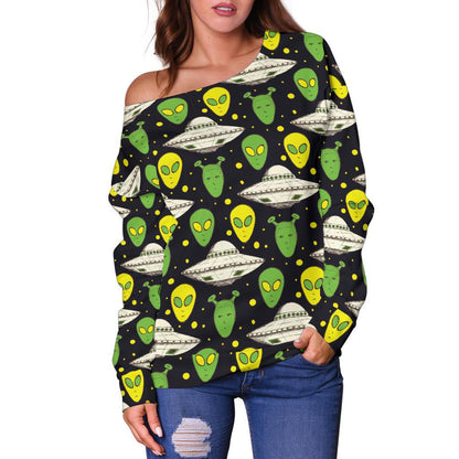Alien UFO Pattern Off Shoulder Sweatshirt