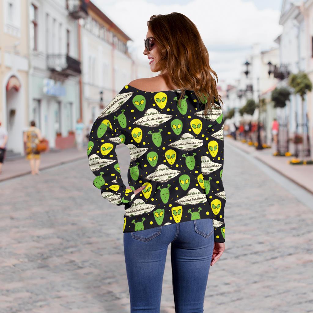 Alien UFO Pattern Off Shoulder Sweatshirt
