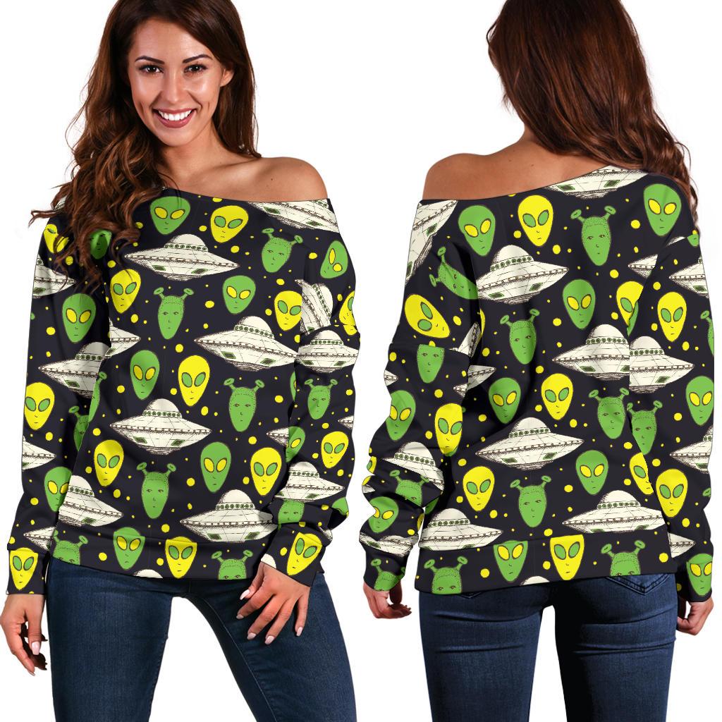 Alien UFO Pattern Off Shoulder Sweatshirt