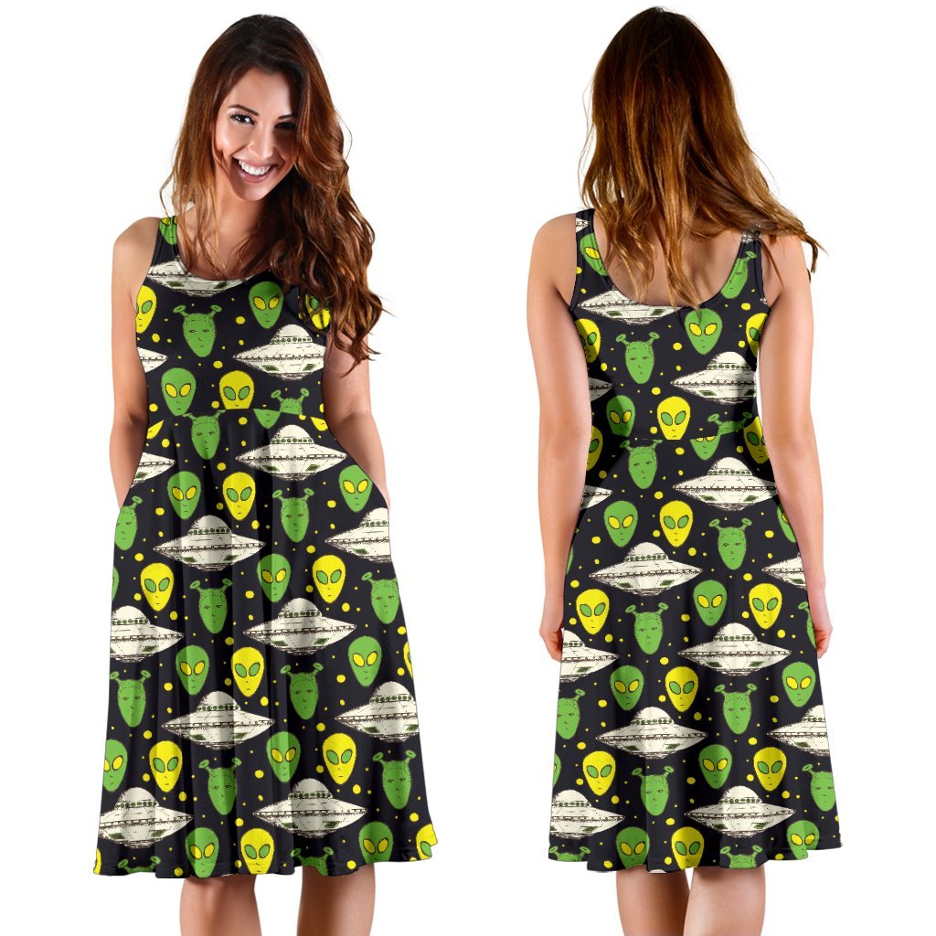 Alien UFO Pattern Sleeveless Dress