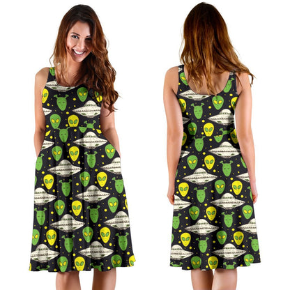 Alien UFO Pattern Sleeveless Dress