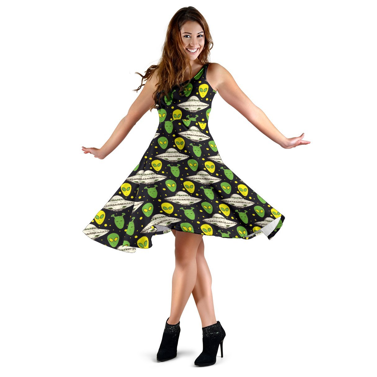 Alien UFO Pattern Sleeveless Dress