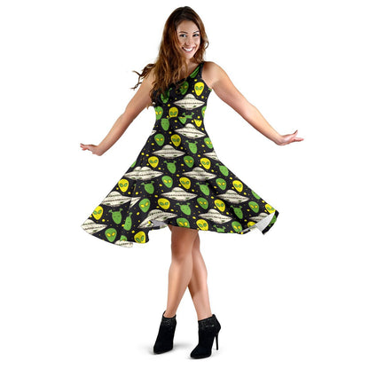 Alien UFO Pattern Sleeveless Dress